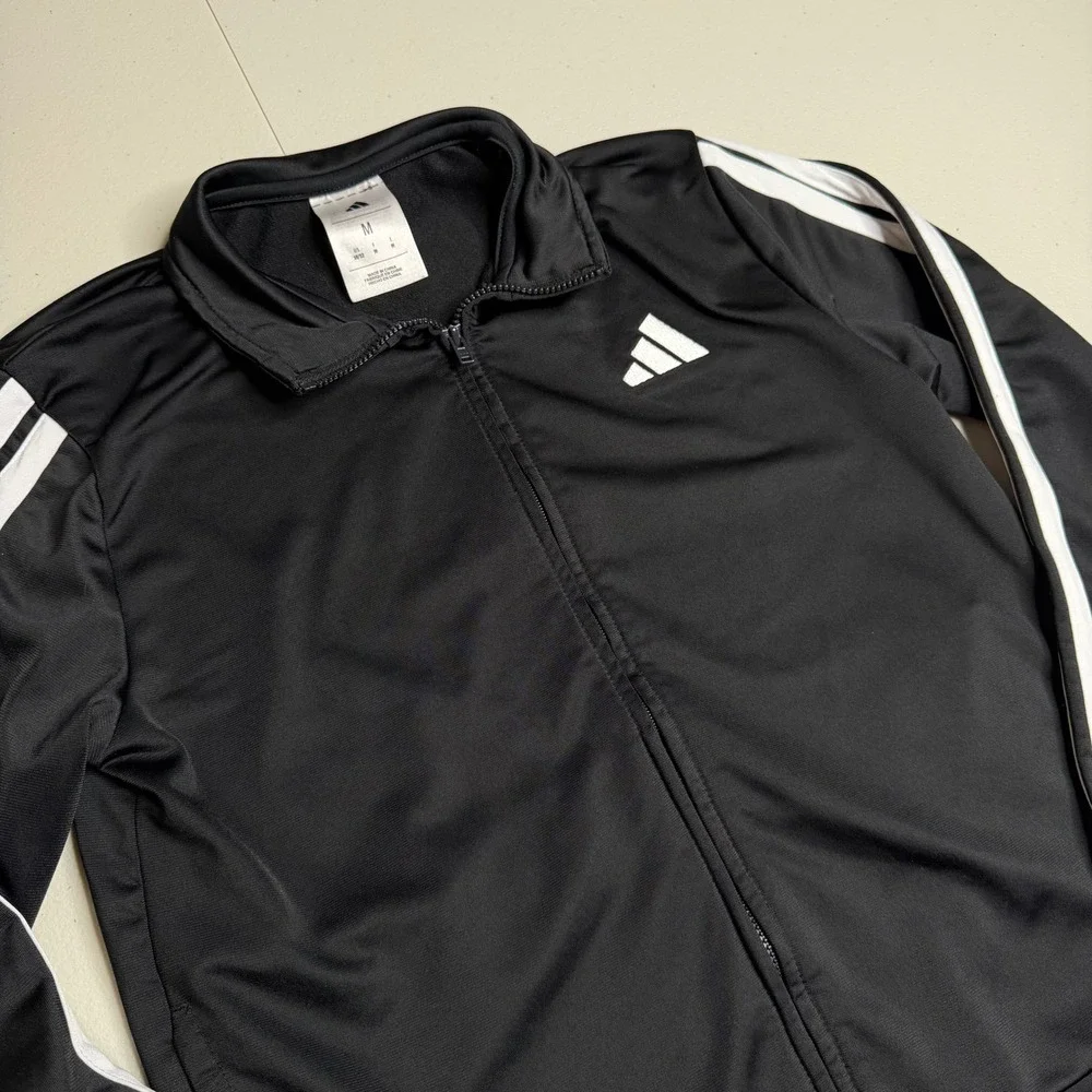 Adidas Youth Black 3-Stripe Full Zip Track Jacket Size M 10/12 AG10740